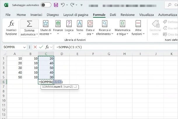 Come fare sommatoria Excel PC metodo 1