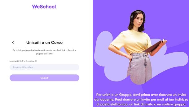 Accedere a WeSchool con codice