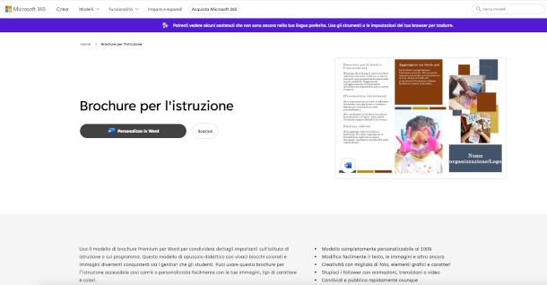 selezione modello online da Microsoft Create