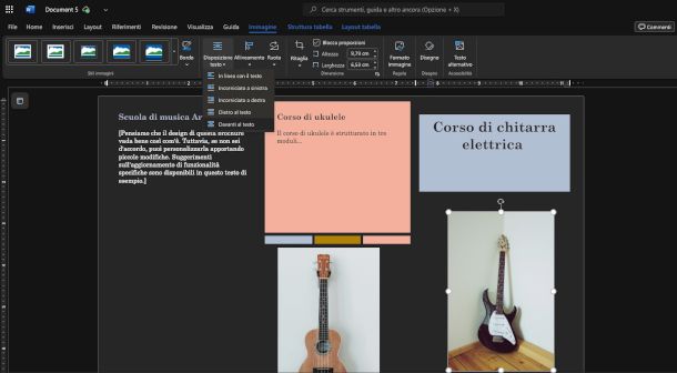 funzione di modifica del testo nel modello di brochure su Word online
