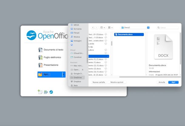 apertura file docx con OpenOffice