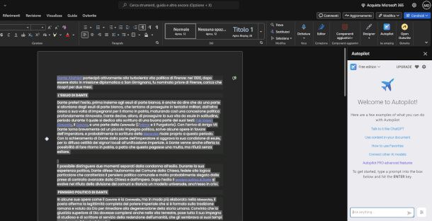 finestra Autopilot Word online