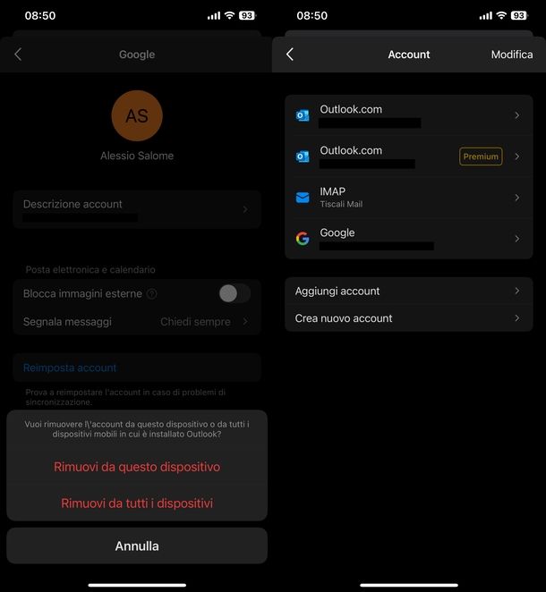 Disconnettersi Gmail Outlook iOS