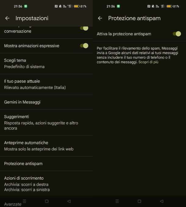 antispam messaggi google