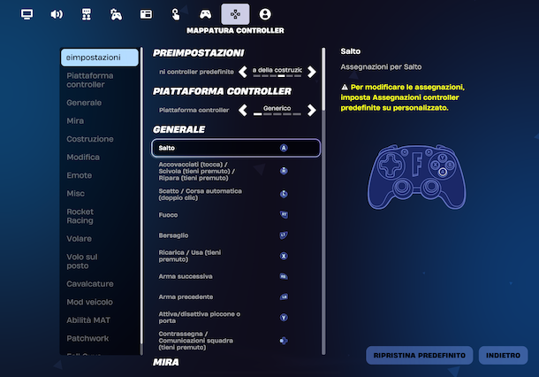 Cambiare tasti Fortnite