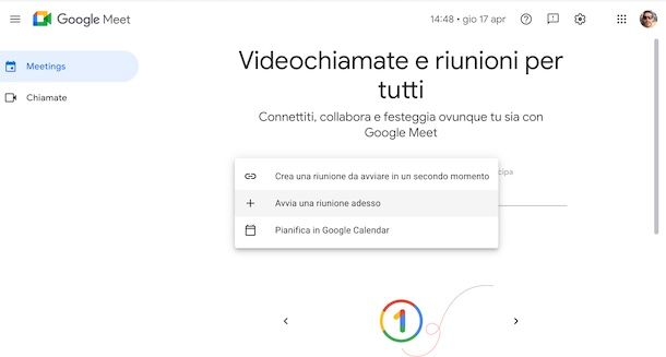 Avviare videoconferenza con Meet