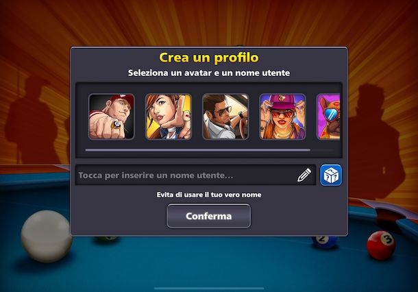 Impostare nome 8 Ball Pool