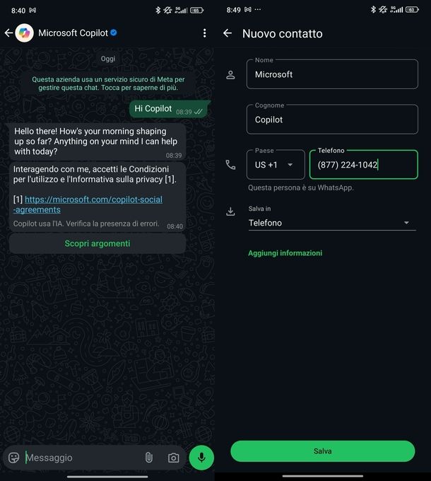 Mettere Copilot su WhatsApp Android