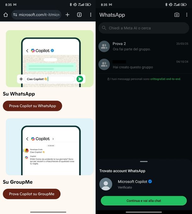 Mettere Copilot su WhatsApp Android