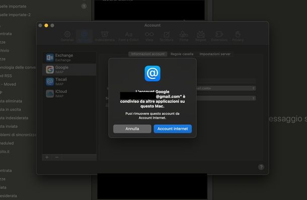 Disconnettersi Gmail Apple Mail macOS