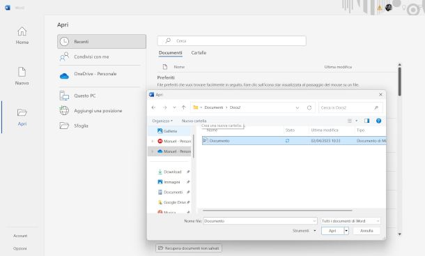 apertura file DOCX con Word
