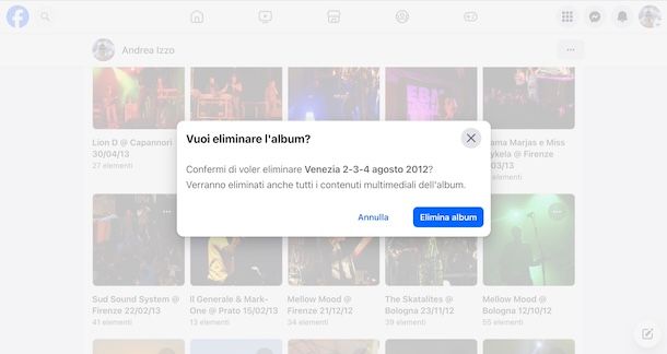 Cancellare album Facebook da computer