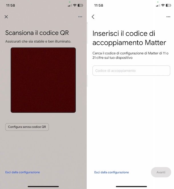 Configurare dispositivi Matter su Google Home