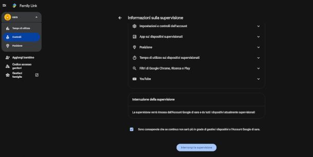 interruzione supervisione da sito Family Link