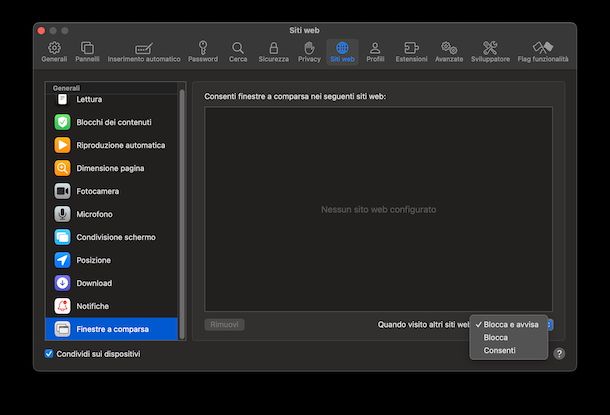 Togliere popup Safari macOS