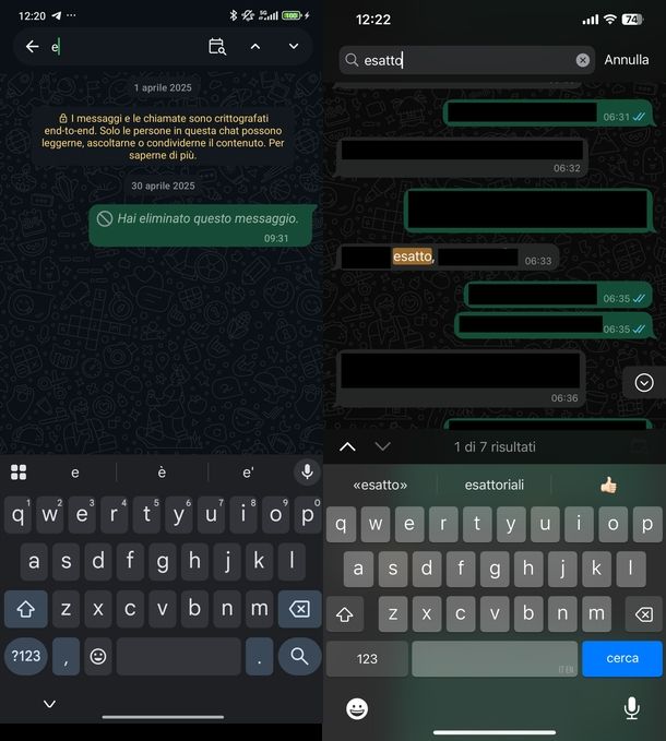 Andare inizio chat WhatsApp Android iPhone