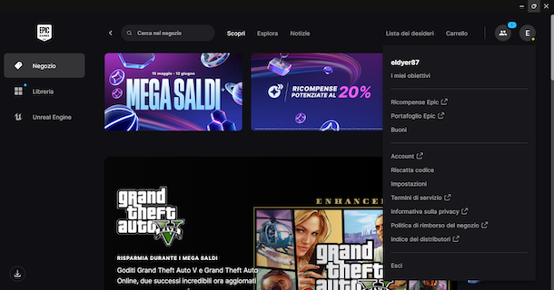 Uscire da account Epic