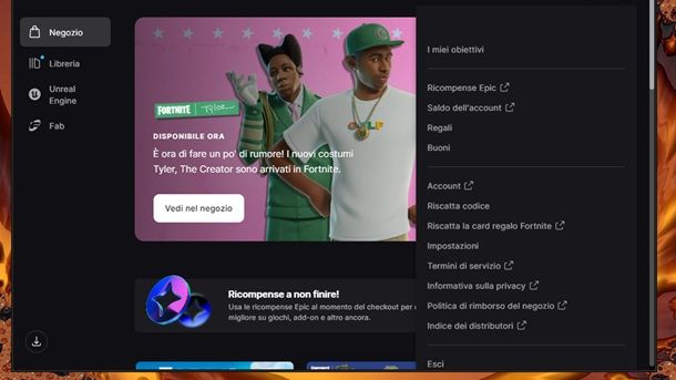Fortnite opzioni Epic Games Store