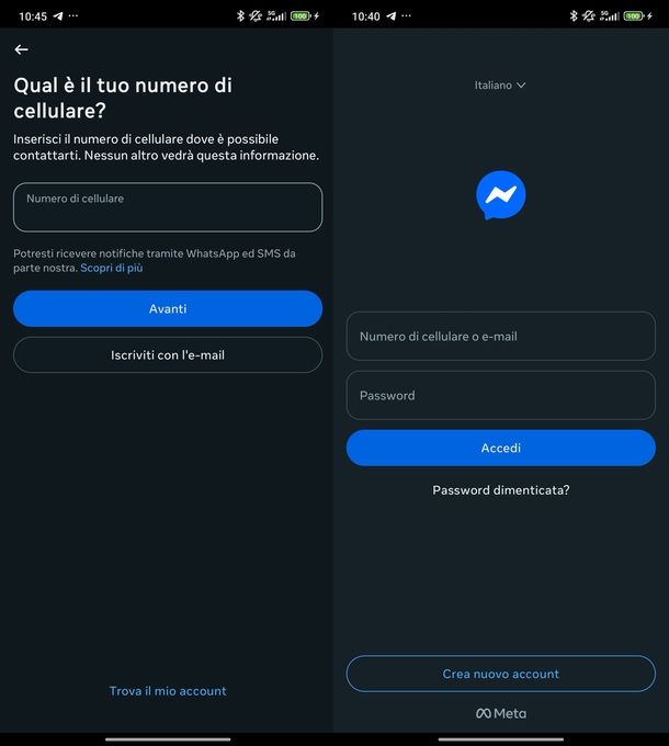 Creare account Messenger senza Facebook Android