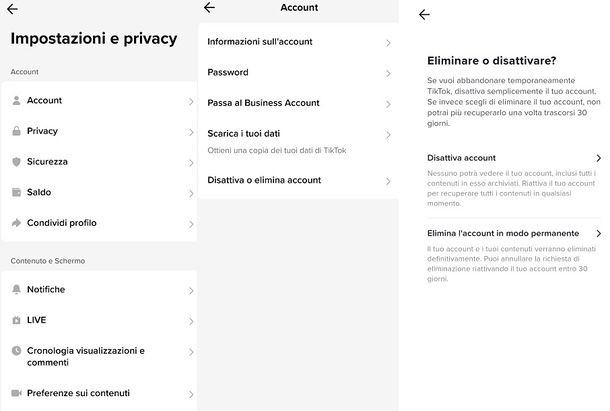 eliminare account TikTok