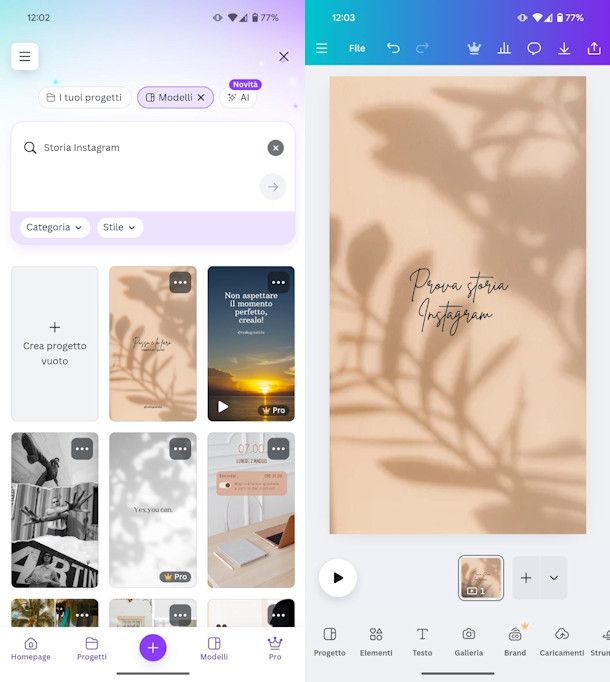 Canva per Instagram Stories
