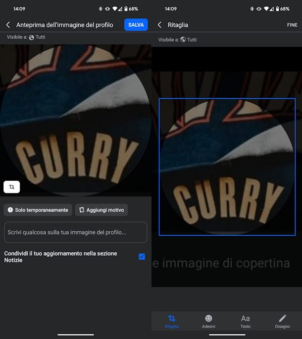Modificare foto del profilo Facebook da app