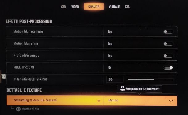 Impostazioni grafiche Black Ops 6 Playstation