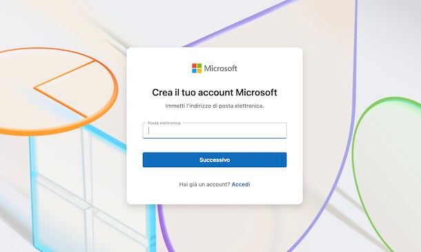 Creare account Microsoft