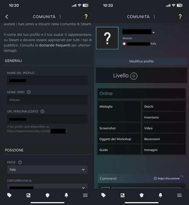 Cambiare nome Steam iOS
