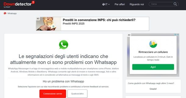 Come verificare lo stato del server WhatsApp con Downdetector 