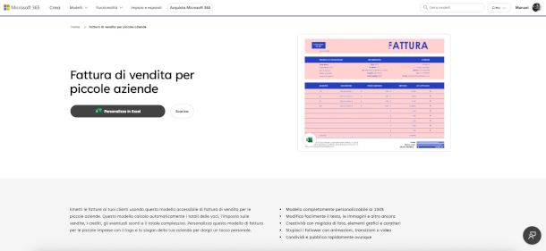 esempio di modello fattura su Microsoft Create