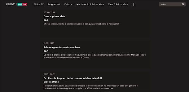 Programmi stasera Real Time