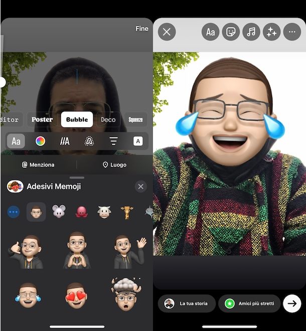 Mettere Memoji su storie Instagram
