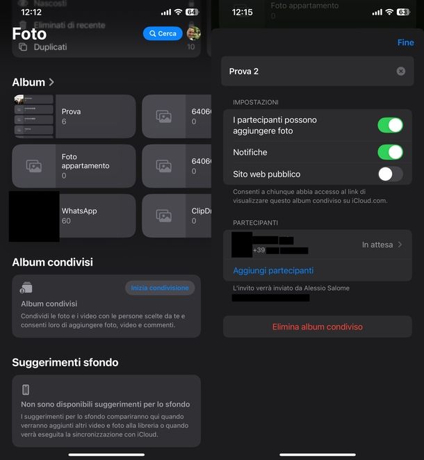 Creare album foto condiviso iPhone