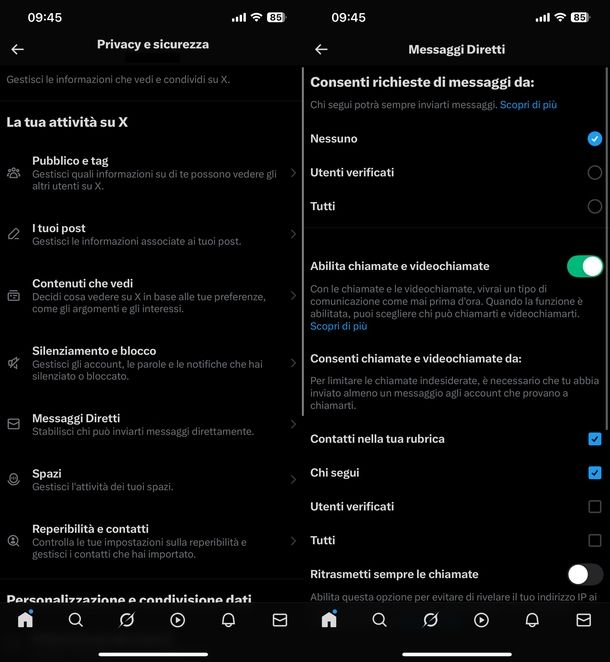 Privacy messaggi diretti X