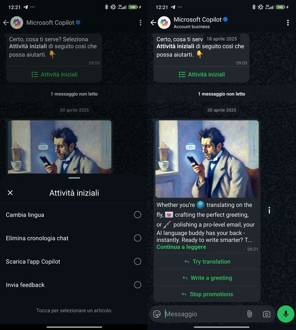 Usare Microsoft Copilot WhatsApp