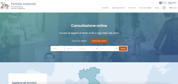 home page Portale Antenati