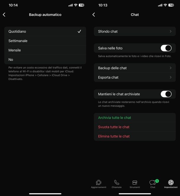 Salvare backup WhatsApp iPhone