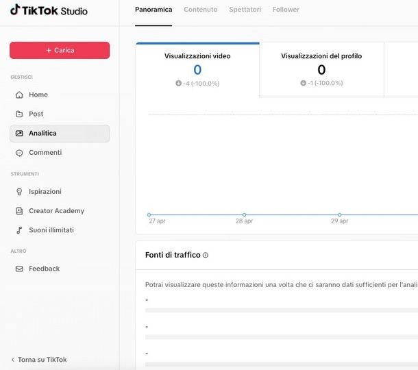 Uscire da TikTok Studio Web
