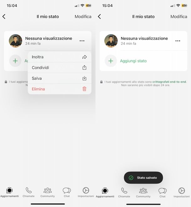 Salvare una foto sullo stato di WhatsApp