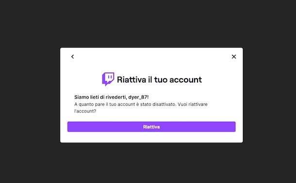 Riattivare account Twitch cancellato