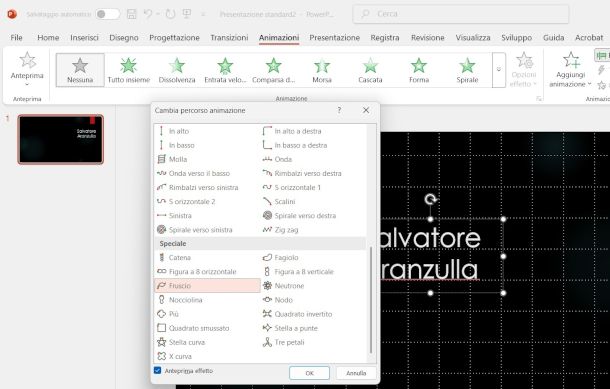 selezione percorso animazione preimpostato