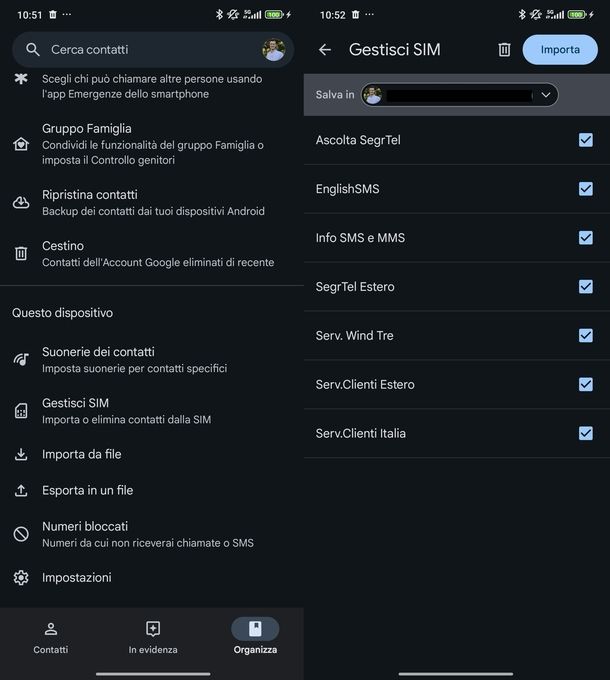Esportare contatti da SIM a Gmail Android