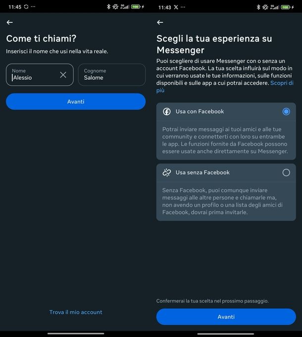 Creare account Facebook Android