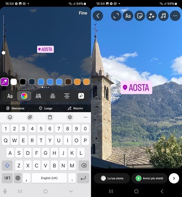 cambiare colore posizione Instagram
