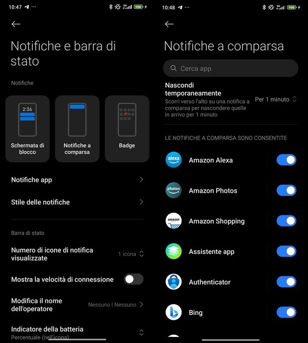 Togliere popup notifiche app Android