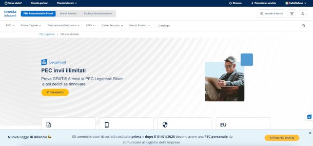 sito Infocert pagina attivazione servizio Legalmail