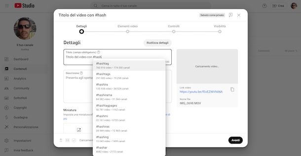 Mettere hashtag su YouTube