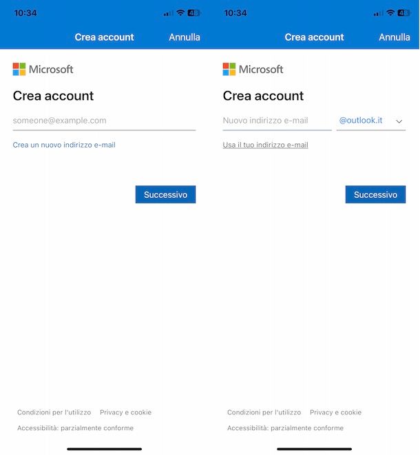Creare un account Microsoft sul telefono