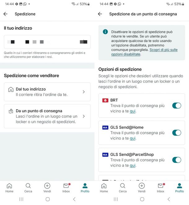 Come cambiare corriere Vinted venditore